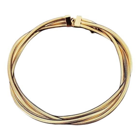 Cleopatra 14KP Multi-Layered Chunky Cobra Chain Necklace Gold-Tone Statement - Picture 4 of 5